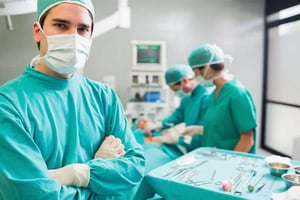Surgeon performing jaw surgery in an operating room